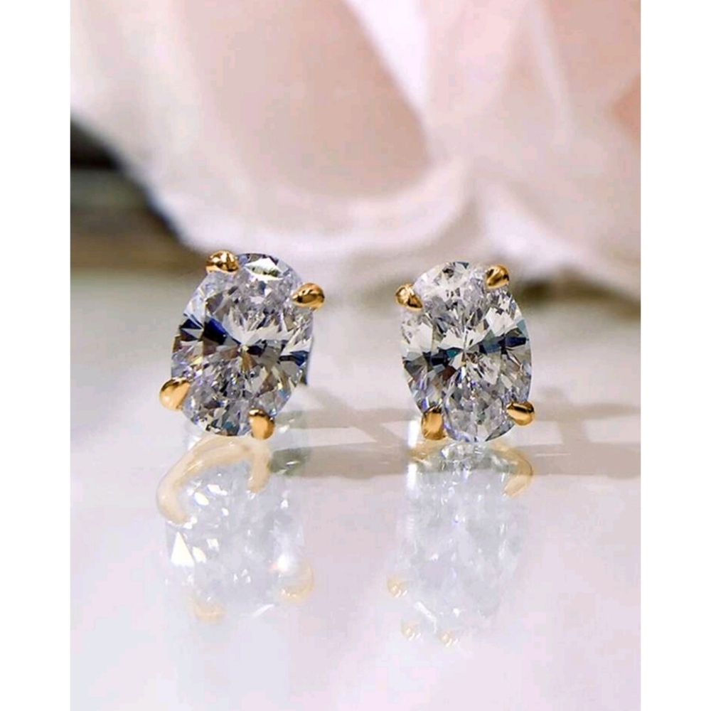 4 ctw Oval Lab Diamond Earrings with Gold Studs